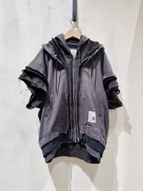 男款拼接短袖连帽外套hu019