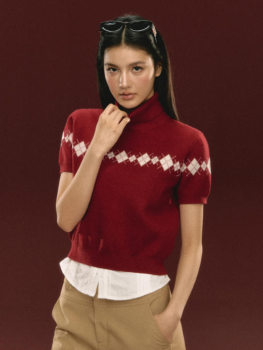 Ariseism 美式复古高领针织短袖上衣女夏季新款 商品图2