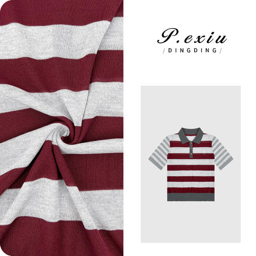 03-5潘依绣丁丁宠粉【草莓布朗】人丝撞色条纹Polo领短袖针织上衣ZZ0881 商品图0