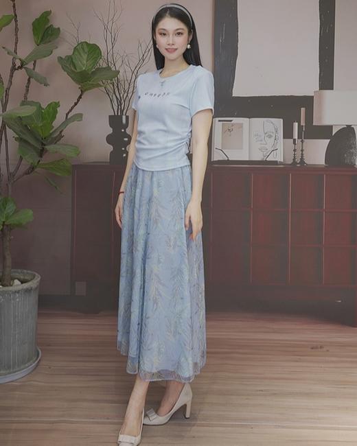 司歌针织弹力收腰短袖夏女T恤T93G1027 商品图2