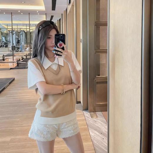 点此购买 缪缪夏季翻领polo假两件针织衫短袖T恤 mp 343619 商品图7