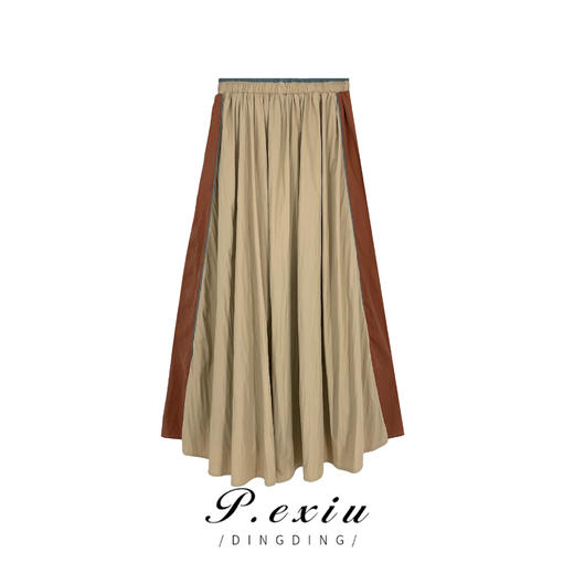 03-5潘依绣丁丁宠粉PanYiXiu/潘依绣春夏新款复古拼色宽松休闲百搭a字半身裙 K88544 商品图1