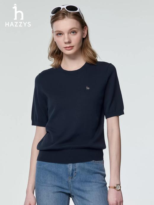 点此购买 哈吉斯女士春季时尚休闲通勤打底圆领短袖针织衫 xj 343638 商品图6