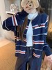 F0327110慵懒随性藏青底色拼色条纹圆领针织开衫毛衣 商品缩略图7