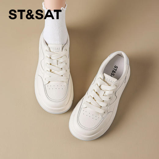 星期六26春新款百搭通勤简约厚底小白鞋SSE1112C1W 商品图4