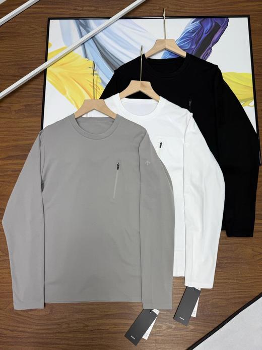 F032712胸前立体口袋运动休闲宽松男士三色圆领打底衫T恤 商品图1