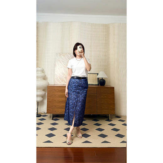 面纱 双层面料100真丝+100棉 H型包臀半裙 藏青碎花小众款 商品图1