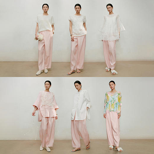 【林栖设计小店】漫芳华|手钉贝壳牌肉粉色压褶宽松2026夏新款萝卜裤子1962105 商品图4