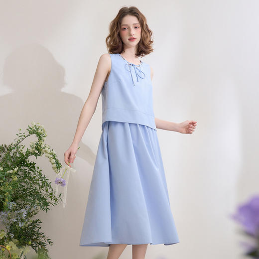 【限时秒杀】【设计感假两件】清新淡雅无袖背心裙女春季蝴蝶结连衣裙LXD50319 商品图1