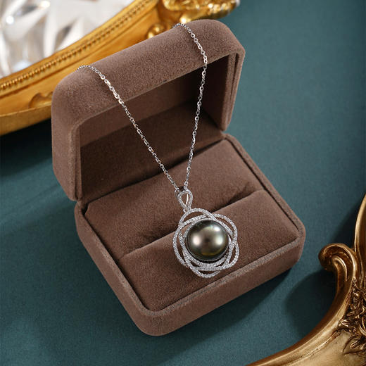 子佩集【圆满爱恋】银S925珍珠惜王妃套链【HJYDZ006】13mm珠黑珠花绕2601 商品图1