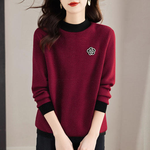 圣诞红色女士毛衣半高领打底衫秋冬季新款中年妈妈上衣大码针织衫 商品图2