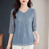 七分袖蕾丝衫T恤女士2026春季新款V领宽松洋气减龄上衣大码显瘦 商品缩略图2