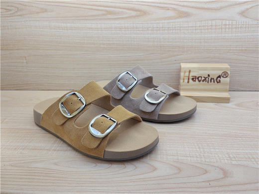 2025豪行夏款专柜正品真皮鞋拖休闲舒适低跟露趾女凉鞋25221287 商品图4