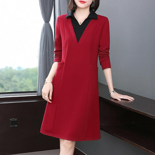圣诞长袖红色连衣裙女秋冬2026新款大码女装高级感polo衫翻领裙子 商品图0