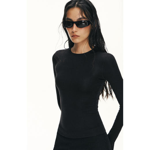 Ariseism黑标 莱赛尔羊毛混纺长袖T恤女春季新款上衣 商品图3