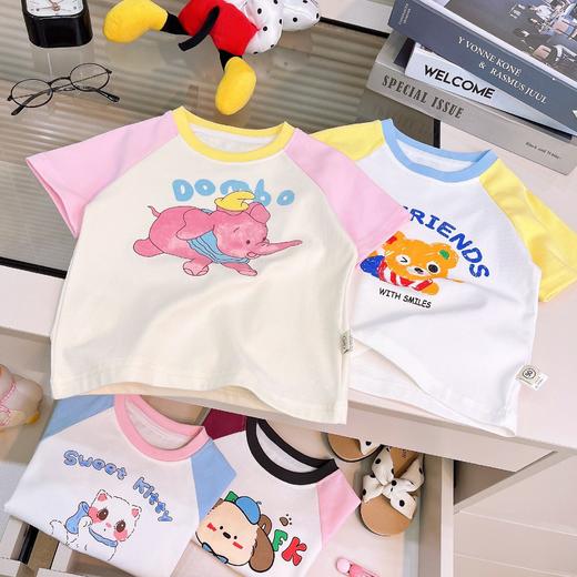 【透气不闷！不起球】儿童卡通T恤2026新款夏季女童洋气小熊打底衫潮男童拼色韩版上衣。xa 商品图3