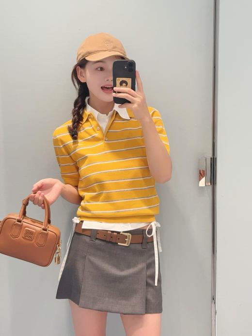 Miu* 26Ss春夏新款 撞色条纹棉质Polo短袖针织衫（MM） 商品图13