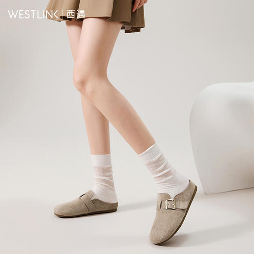 西遇勃肯鞋半拖女2026新款春夏休闲舒适一脚蹬懒人鞋平底包头拖鞋V0066379/V0556522 商品图2