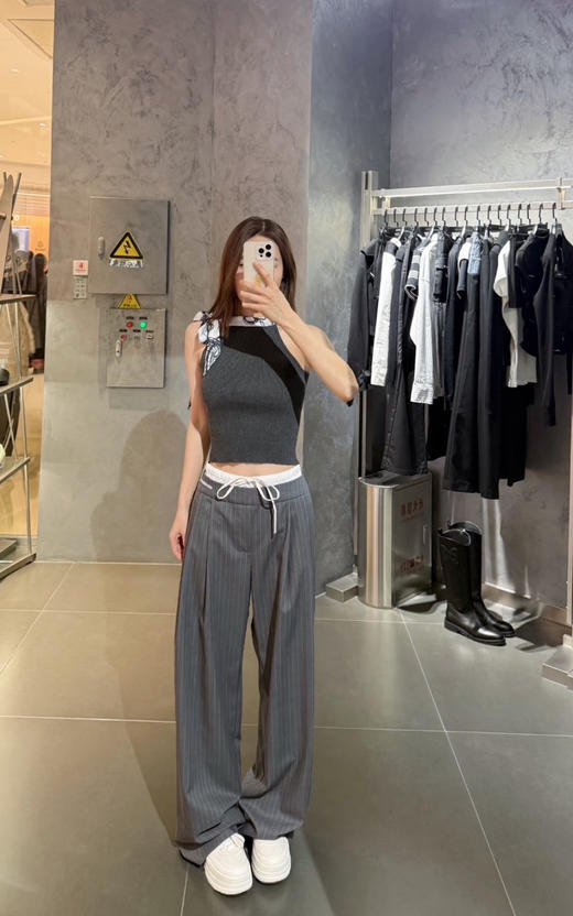 328-3 王心凌同款 ann女士条纹 阔腿 西装裤 潇洒恣意 亲肤垂坠 腰围弹力 商品图7