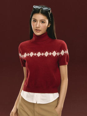 Ariseism 美式复古高领针织短袖上衣女夏季新款