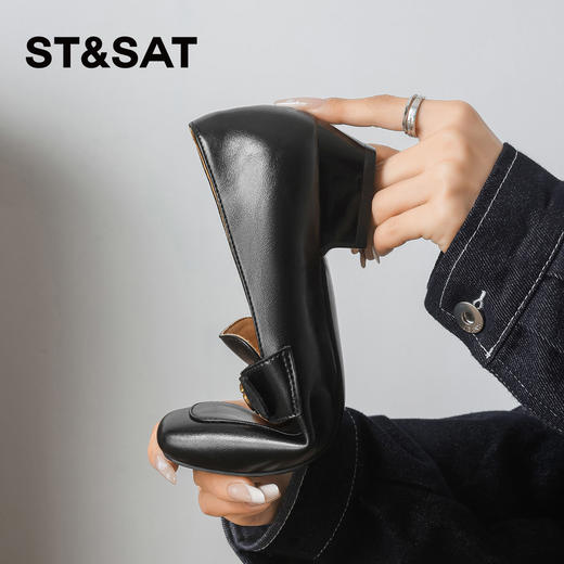 星期六26春新款英伦风山茶花粗跟乐福鞋SSE1112C9B 商品图5