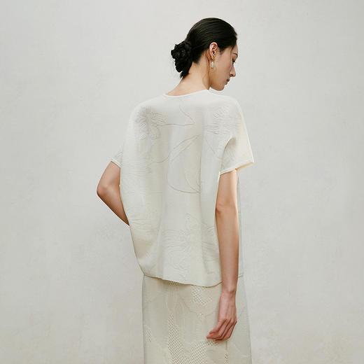 【林栖设计小店】手工盘扣|米白提花国风气质针织衫2026夏新款毛织上衣1962101 商品图3
