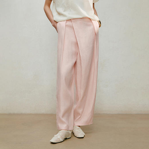 【林栖设计小店】漫芳华|手钉贝壳牌肉粉色压褶宽松2026夏新款萝卜裤子1962105 商品图1