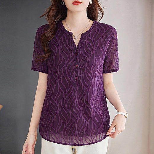 短袖雪纺体恤衫女2026春夏新款胖mm遮肉显瘦宽松洋气减龄大码上衣 商品图1