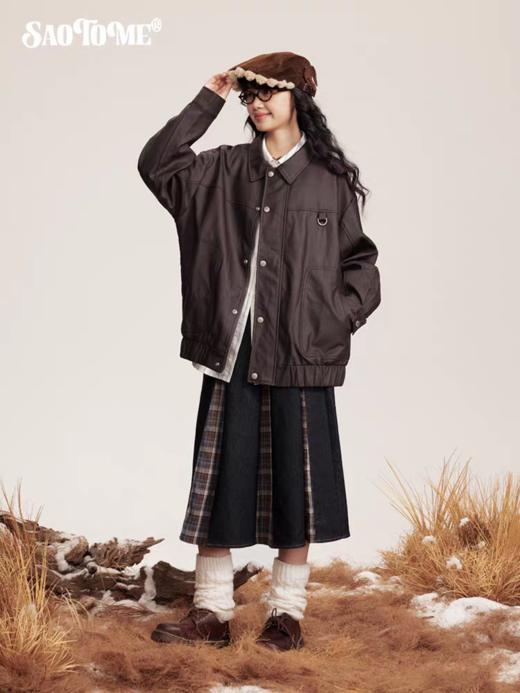 早乙女惠子saotome/STMJK0518/STM拼接环保皮夹克 商品图2