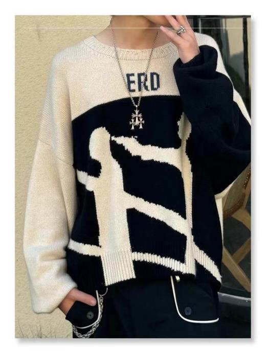 F032719时尚偏短款宽松修身高街手工破坏羊绒情侣款毛衣 商品图10