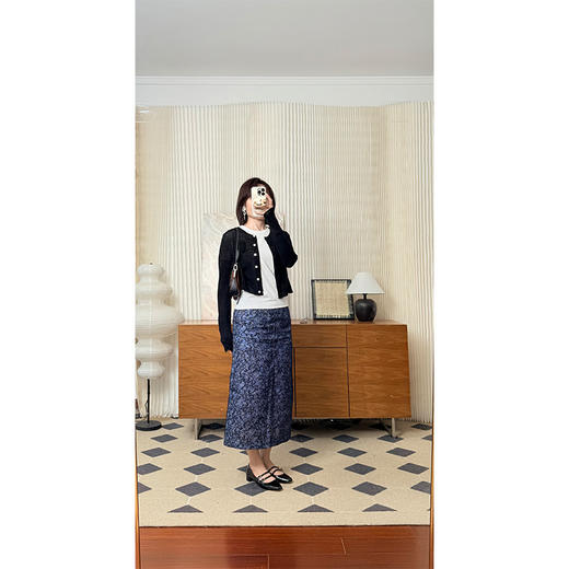 面纱 双层面料100真丝+100棉 H型包臀半裙 藏青碎花小众款 商品图5