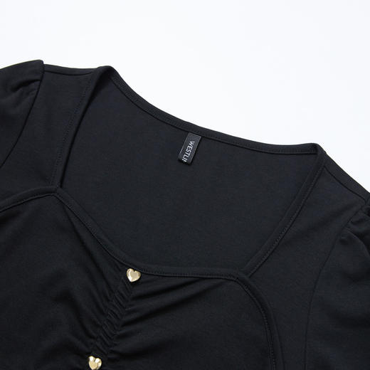 【限时秒杀】法式精致设计感方领泡泡袖短款上衣女夏季收腰显瘦抽褶T恤LXD50957 商品图2