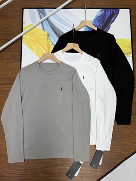 F032712胸前立体口袋运动休闲宽松男士三色圆领打底衫T恤