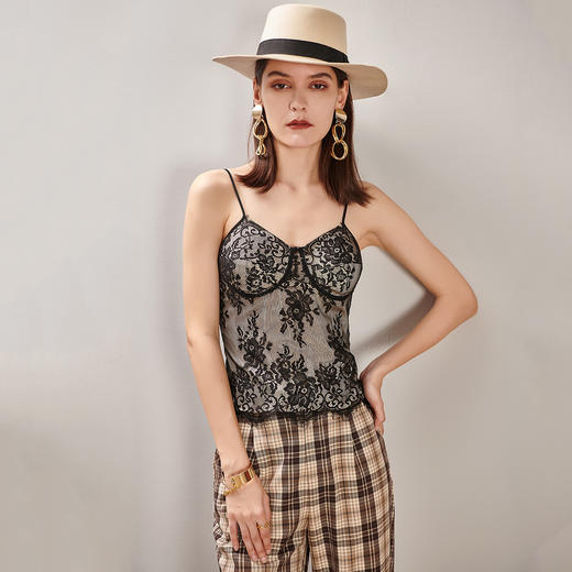 【假透视性感吊带】芳外夏季法式蕾丝拼接假透女式背心0662 商品图1