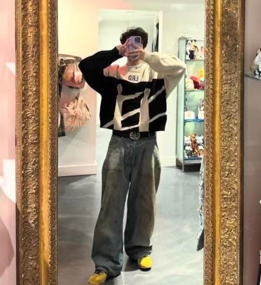 F032719时尚偏短款宽松修身高街手工破坏羊绒情侣款毛衣 商品图8