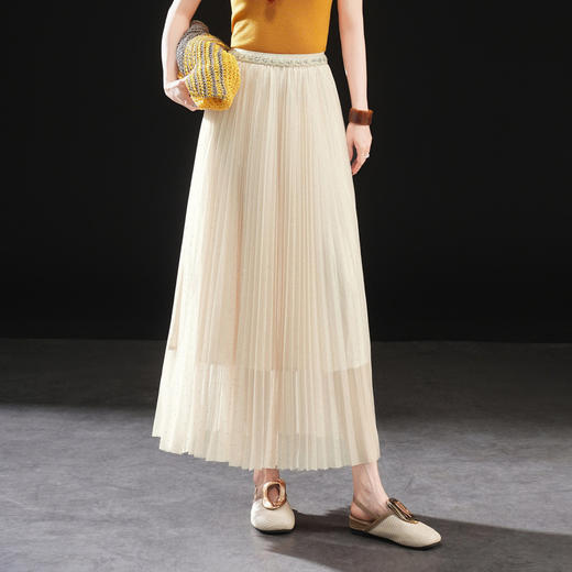 「自」全新升级【铂金会员146/天猫189/差价43】(23514)洛诗琳高腰仙气网纱半身裙女2026春夏新款显瘦A字百褶裙 商品图1