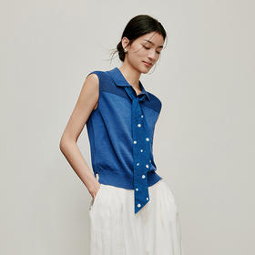 【林栖设计小店】植物染色|手工深蓝色（配领带）修身2026夏新款无袖毛织上衣1962049