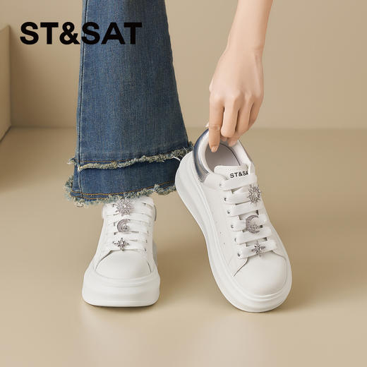 星期六26春新款时尚钻饰百搭厚底小白鞋SSE1112C4M 商品图4