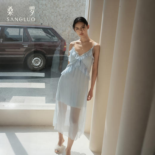 月光倾泻』桑罗蕾丝拼接吊带长裙100%桑蚕丝女真丝睡裙可外穿 商品图1