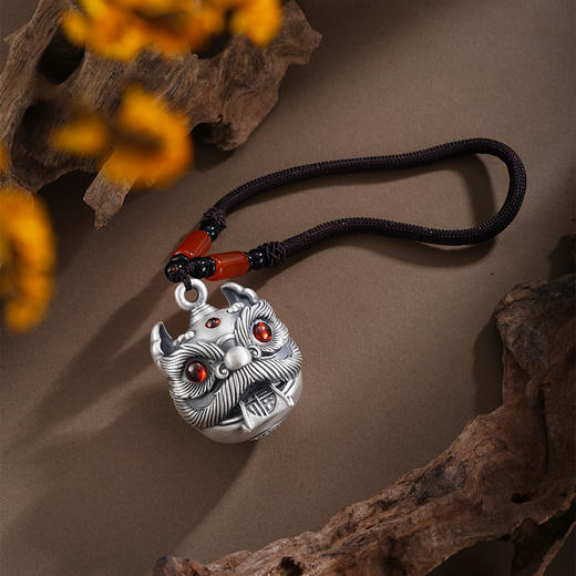 子佩集【狮来运转】银S999手把件【YSY013】仿古可转动恭喜发财醒狮2602 商品图1