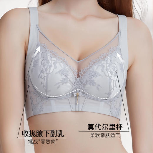 【7.5折限时特惠】【D杯单件】【秀黛】月光花曲软圈薄杯文胸蕾丝视觉显瘦文胸W5110110D【门店同款】 商品图2