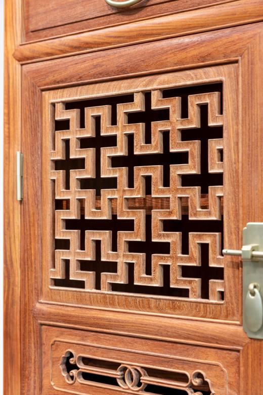 红桥红  家具严选  缅甸花梨（大果紫檀）  【108 万字纹 鞋柜】 商品图3