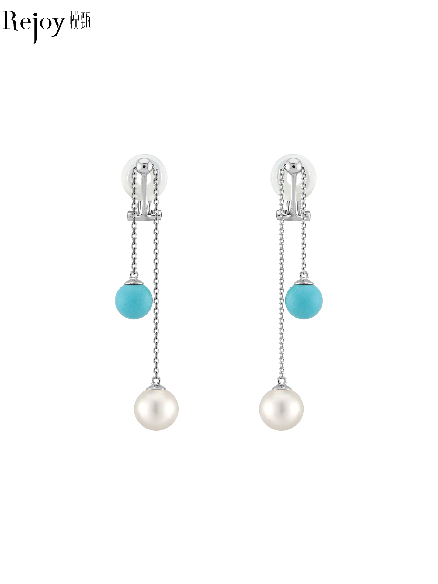 【天猫同款】铃兰-18K金akoya珍珠/美松石耳夹 6-8mm