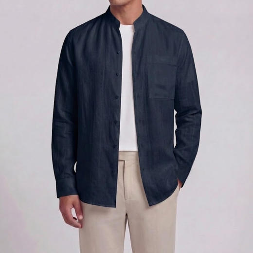 春季新款男士亚麻立领休闲外套 商品图8