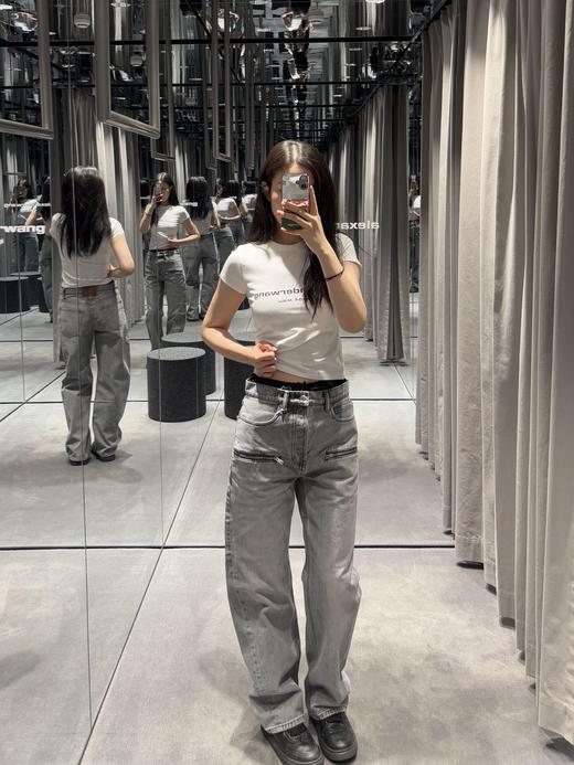 Aw* 26SS春夏新款 字母印花满水晶烫钻修身短袖圆领T恤（MM） 商品图0