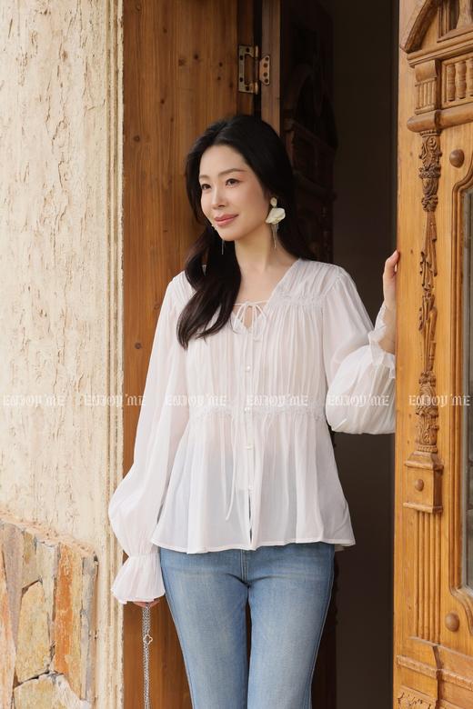 【门店同款】ENJOY夏季抽褶蕾丝刺绣花上衣 170643789 商品图2