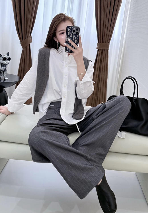 328-3 王心凌同款 ann女士条纹 阔腿 西装裤 潇洒恣意 亲肤垂坠 腰围弹力 商品图6