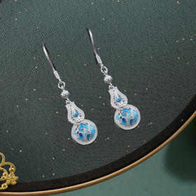 子佩集【云福双至】银S990耳钉【QFES052】原创作品花丝珐琅彩祥云葫芦2602