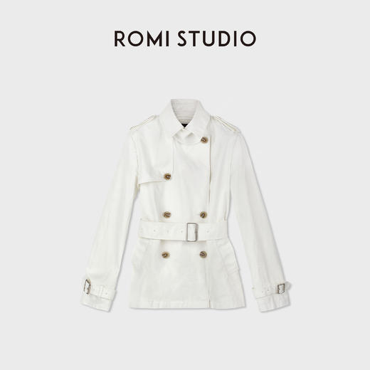 ROMI STUDIO“优雅老钱”100%匹马棉双排扣收腰白风衣RWDSWG2338 商品图0