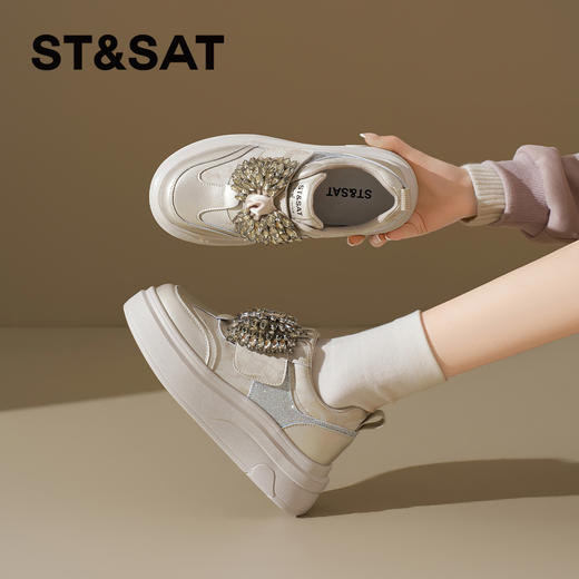 星期六26春新款闪钻蝴蝶结厚底增高休闲鞋SSE1112CWF 商品图4